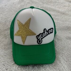 Vibrant Green and White Kids Cap with Glittering Gold Star